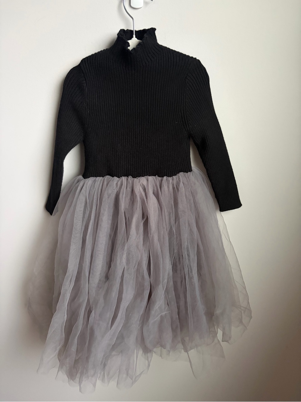 Kids Black Knit Top with Gray Tulle Skirt Dress